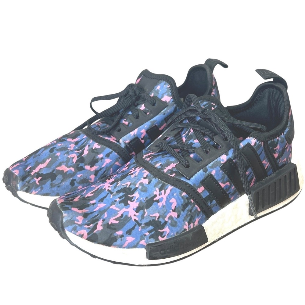 adidas NMD_R1‎ Boost Running Shoes Blue Pink Camo Primeknit Sneakers Womens 5.5